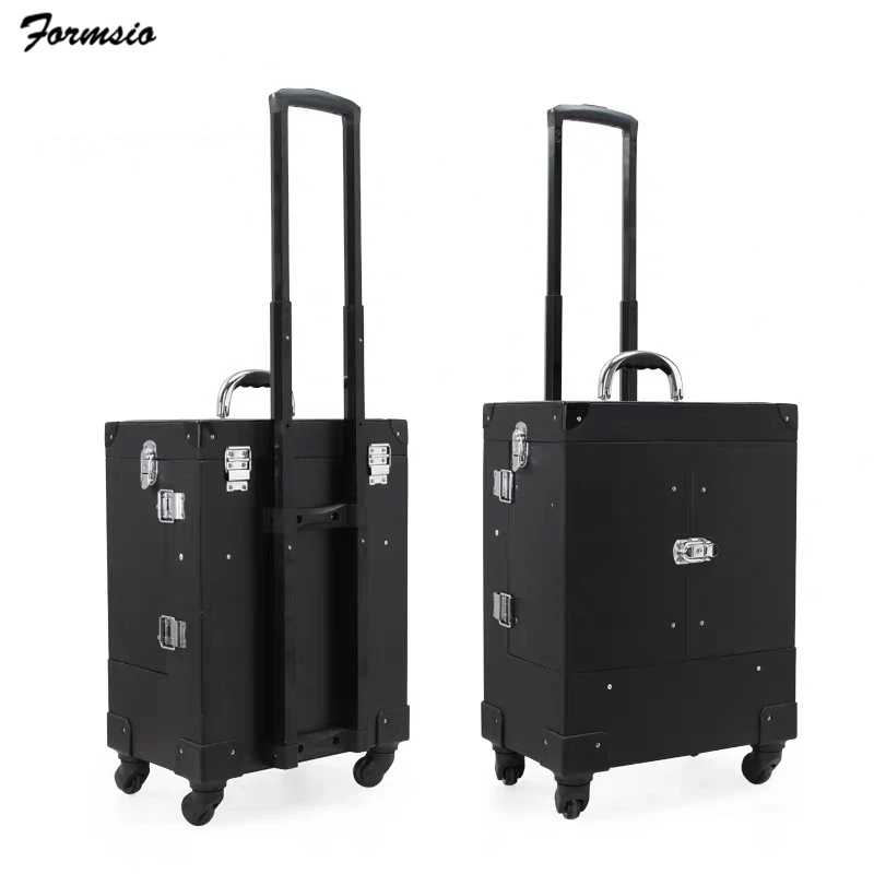 women necessaire makeup box professional Cosmetic luggage bag makeup trolley case large capacity - Цвет: black