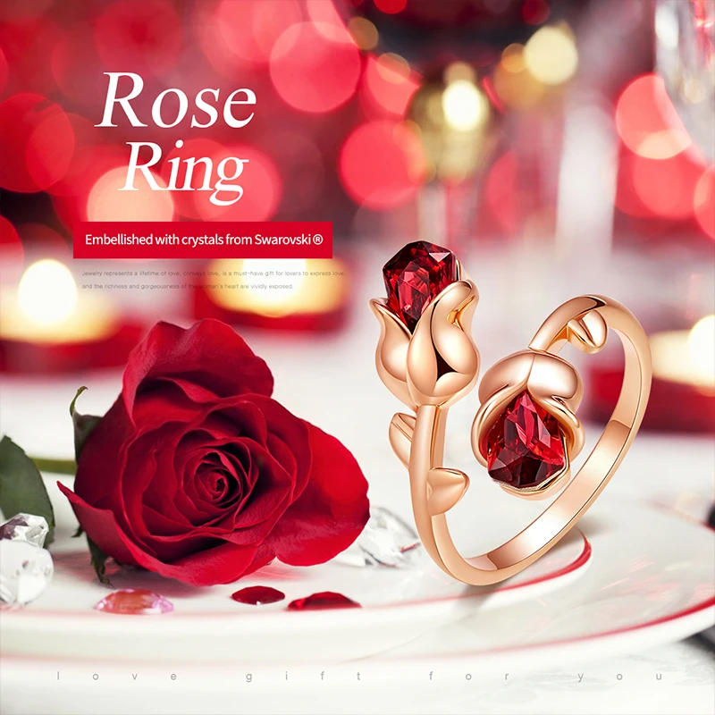 Cdyle роскошный брендовый ювелирный светильник Siam кристаллы розы регулируемое кольцо для женщин подарок на день Святого Валентина
