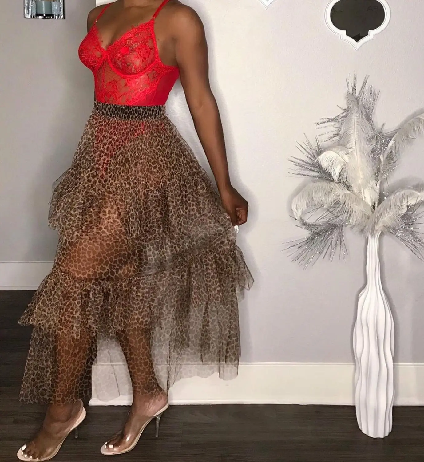 Новая Взрывная модная леопардовая Тюлевая многослойная юбка популярная сексуальная клубная Вечерние наряды с высокой талией Модные женские длинные юбки LS6300