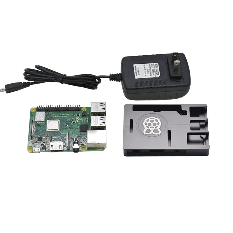 3 в 1 для Raspberry Pi 3 Model B+(плюс)+ ЧПУ Алюминий чехол+ 5V 3A Мощность адаптер Наборы штепсельная вилка стандарта США