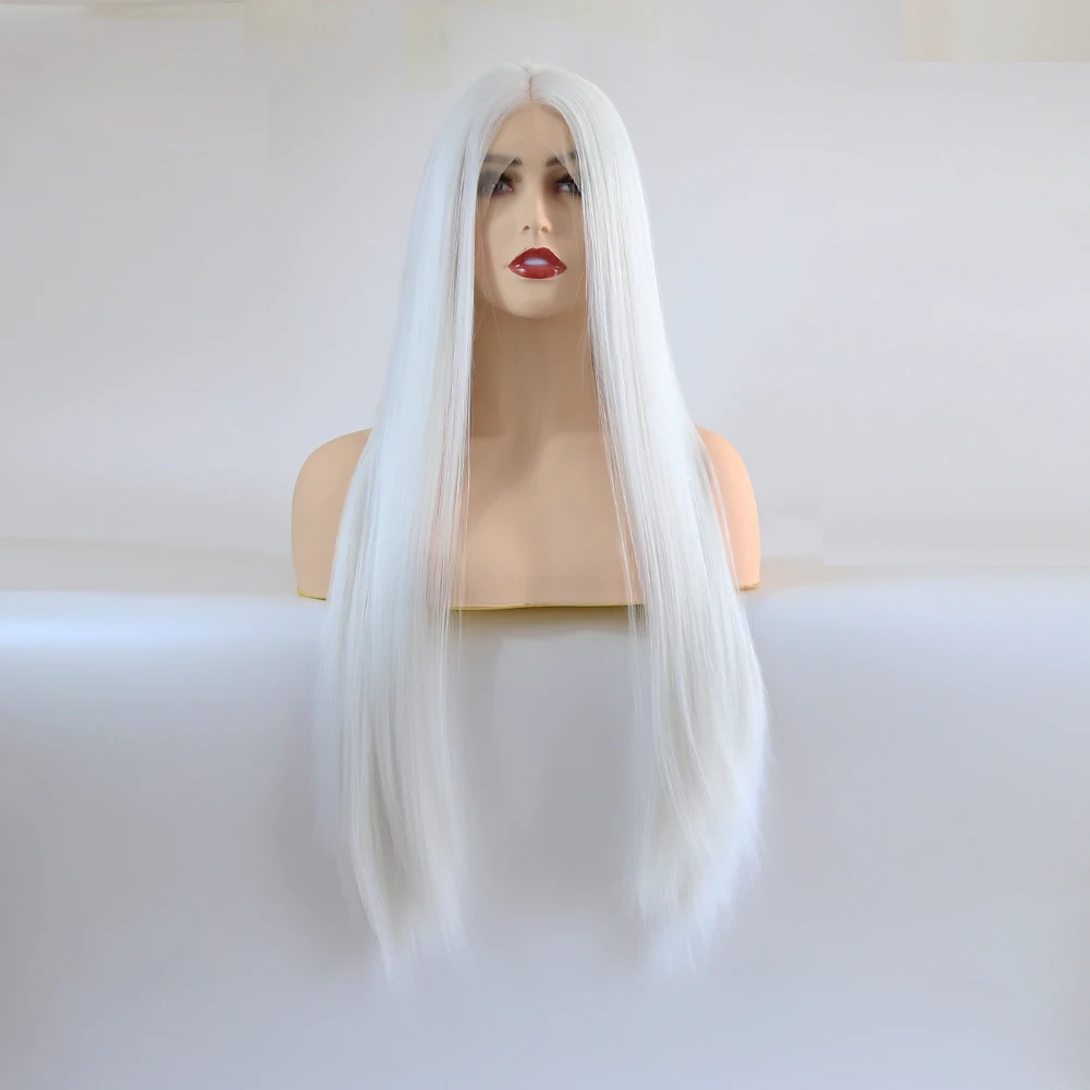 Зигзаг Платиновый белый парик прямой бесклеевой синтетический кружевной передний парик для белых женщин термостойкие волокна волос длинный парик для косплея