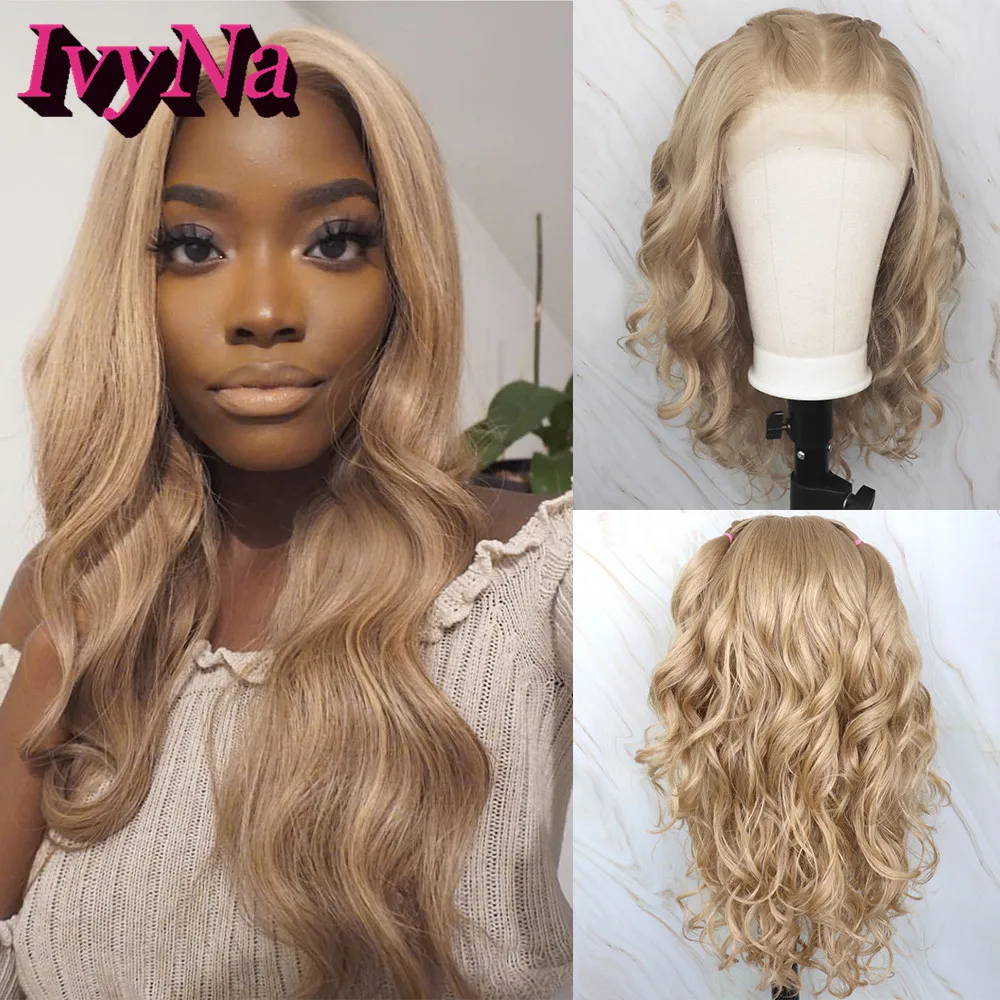 IvyNa Honey Blonde Synthetic Lace Front Wigs for Black Women Futura Heat Resistant Loose Curly 13x6 Pre Plucked | Шиньоны и парики