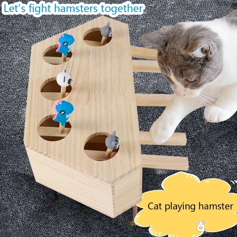 Juguete de madera para gatos, ratón interactivo, Whack A Mole
