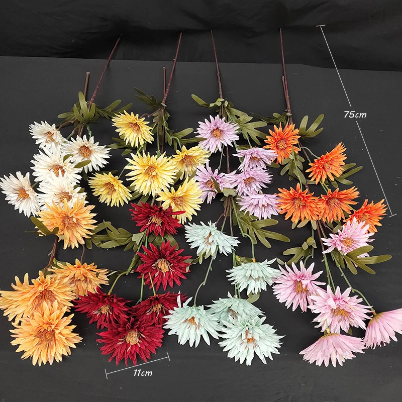 JAROWN 5 Head Artificial Firework Chrysanthemum Wedding Flower Arrangement Decoration Floral Decor Living Room Garden Fake Flower Silk Flower (21)