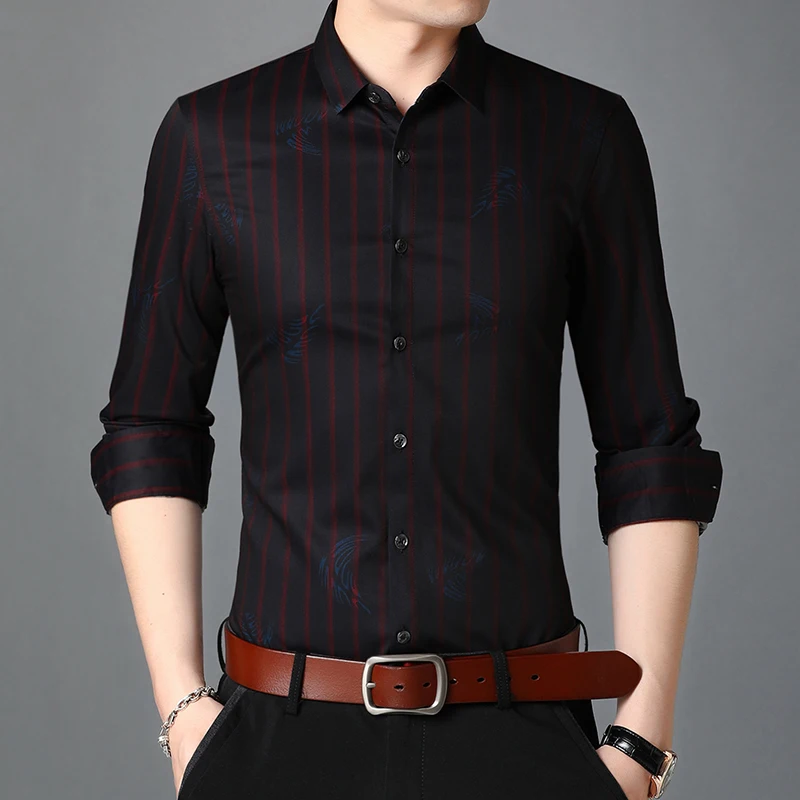 

Spring and autumn business young and middle-aged men's long sleeve shirt stripe large casual iron free shirt man