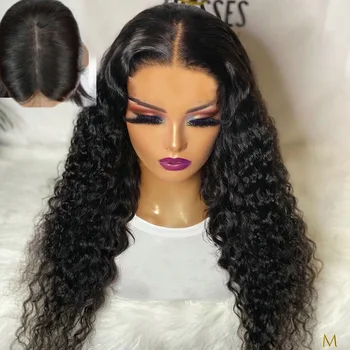 

Lace front Human Hair wig Natural Black Full Curly Natural Hairline Deep Wavy PU Silk top wig For Women With Baby Hair Remy