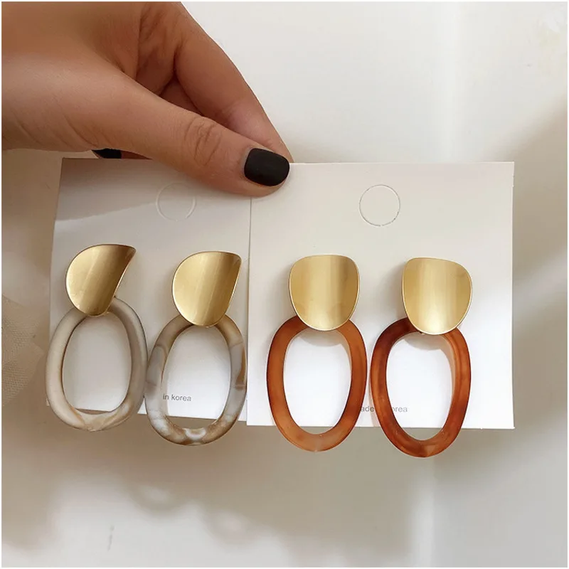

Exaggeration Wooden Geometric Design Personality Alloy Chic Resin Vintage Long Big Drop Earrings For Women Jewelry Gifts 2020