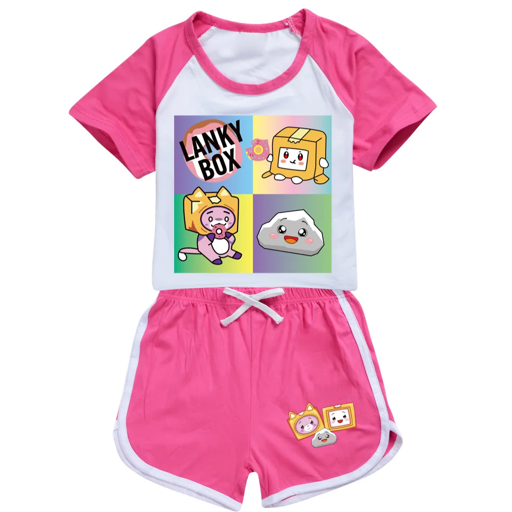 Children's Clothing Sets Kids Lankybox Costume Tracksuit Baby Girls Short Sleeve T-shirt + Shorts 2-pcs Sets Boys Outfits pajamas for newborn girl  Clothing Sets