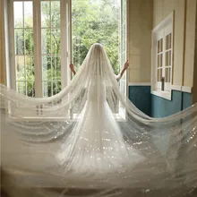 Favordear Роскошная Однослойная Соборная свадебная вуаль цвета шампанского 4 м с длинным срезанным краем и блестками свадебная вуаль свадебные аксессуары