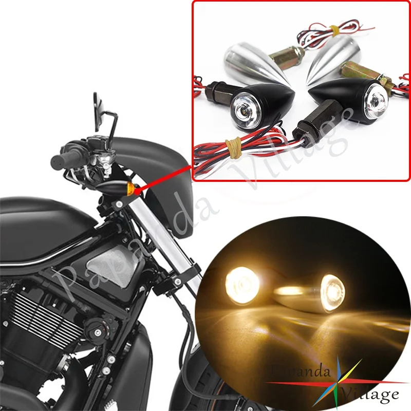 Aluminium Retro Bullet Front Motorcycle Turn Signals Indicators LED Lights For Harley Sportster 883 Iron XL1200 1992-UP Chopper