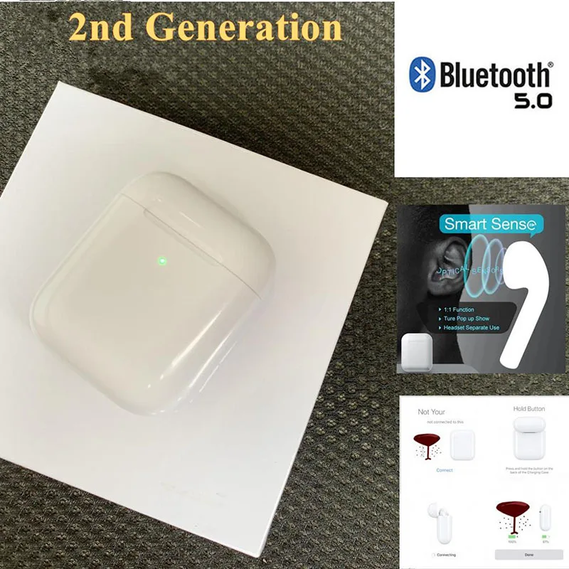 1870.4руб. 29% СКИДКА|TWS Air 2nd H1 Bluetooth Беспроводные наушники с беспроводной зарядный чехол + настоящая батарея + умный датчик + всплывающие наушники on AliExpress - 11.11_Double 11_Singles' Day
