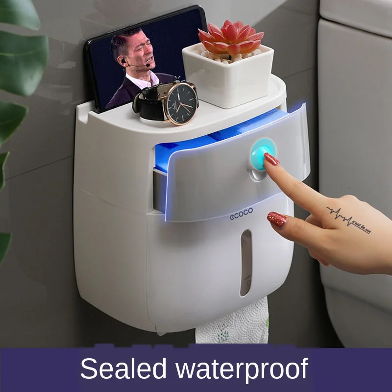 

Toilet toilet tissue box multi-function tissue box home waterproof no punching paper pumping roll holder rack