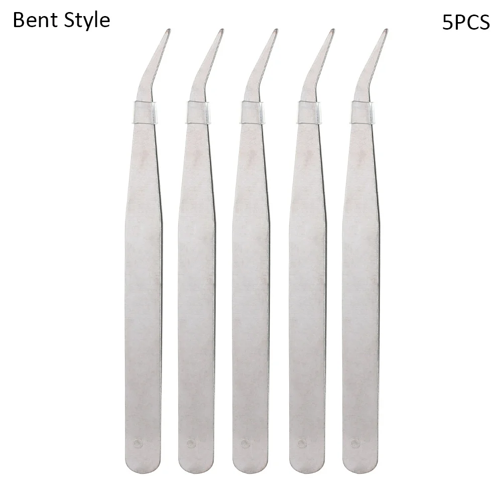 5pcs Bent Style 1/3/5/10 шт Нержавеющая сталь Пинцет Серебряный тон прямые плоскогубцы с изогнутыми губками инструмент для рыб, растений и зажим для бровей точности набор для сборки - Цвет: 5pcs Bent Style