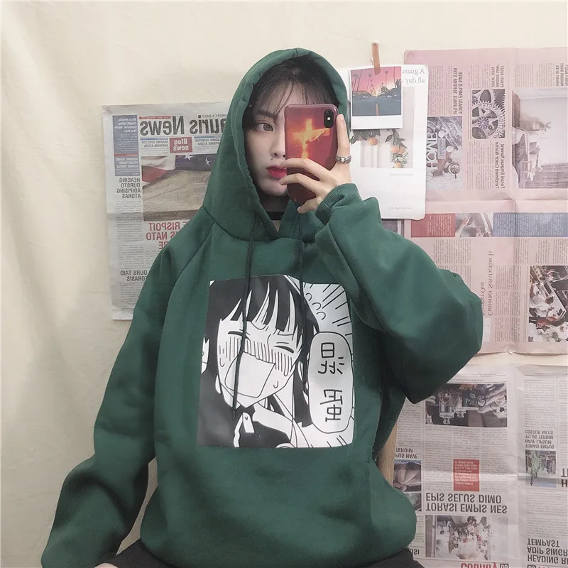 Женская уличная толстовка с капюшоном Sudadera Mujer свободная флисовая кофта принтом