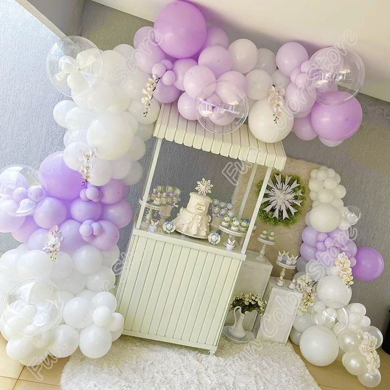 

182pcs Macaron Purple Memorial Day Party Arch Background Baby Shower Event White Celebration Decoration Birthday Balloon Garland
