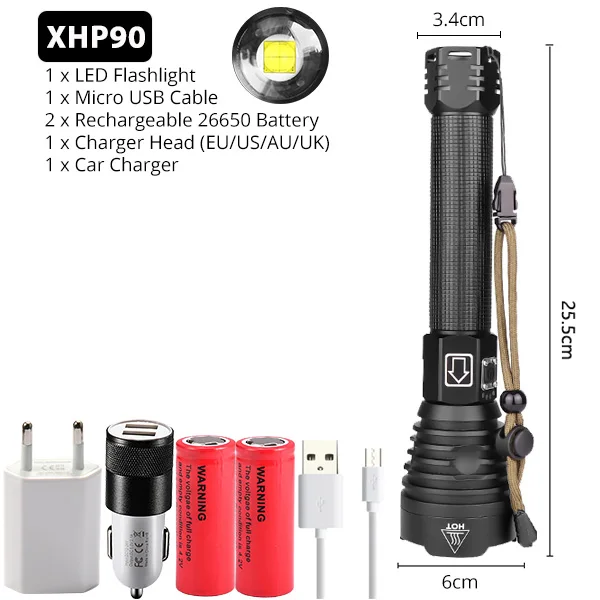 XHP90 самый мощный светодиодный вспышка светильник USB Перезаряжаемые фонарь XHP50 XHP70 ручной фонарь 26650 18650 Батарея флэш-светильник - Испускаемый цвет: Package H