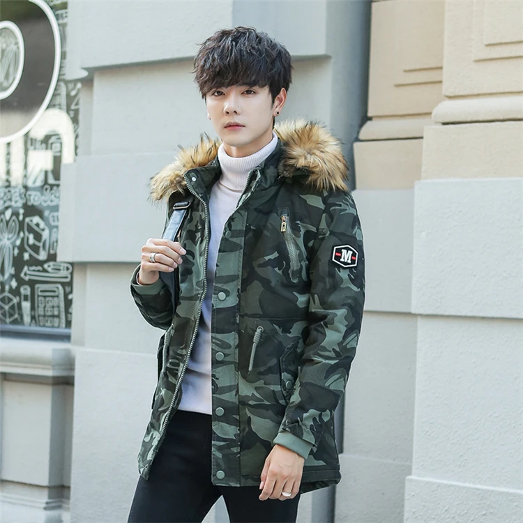 Winter Long Parka Camo Men's Hooded Jacket Thick Camouflage Coat Cotton Padded Warm Fur Collar Hat High Quality Windproof