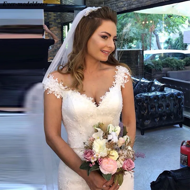 Vestido De Noiva Свадебные платья русалки Кружева с аппликацией бисером и рукавами-крылышками кружева назад свадебное платье элегантное платье невесты Плюс Размер