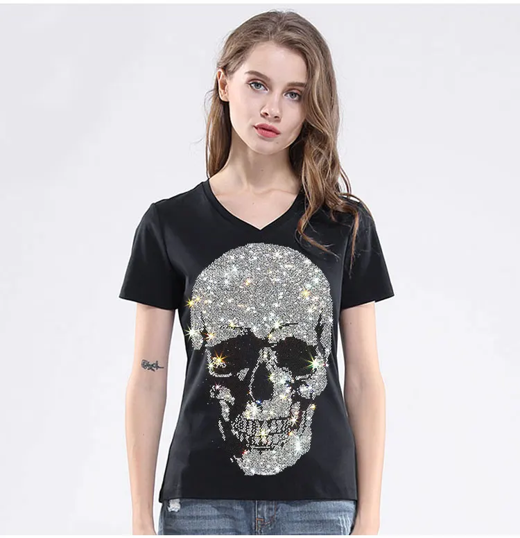SHIRT WOMEN SKULL NEW RHINESTONE SKULLS FULL SIZE LOOSE FIT T SHIRT WOMEN SKULL NEW RHINESTONE SKULLS FULL SIZE LOOSE FIT T