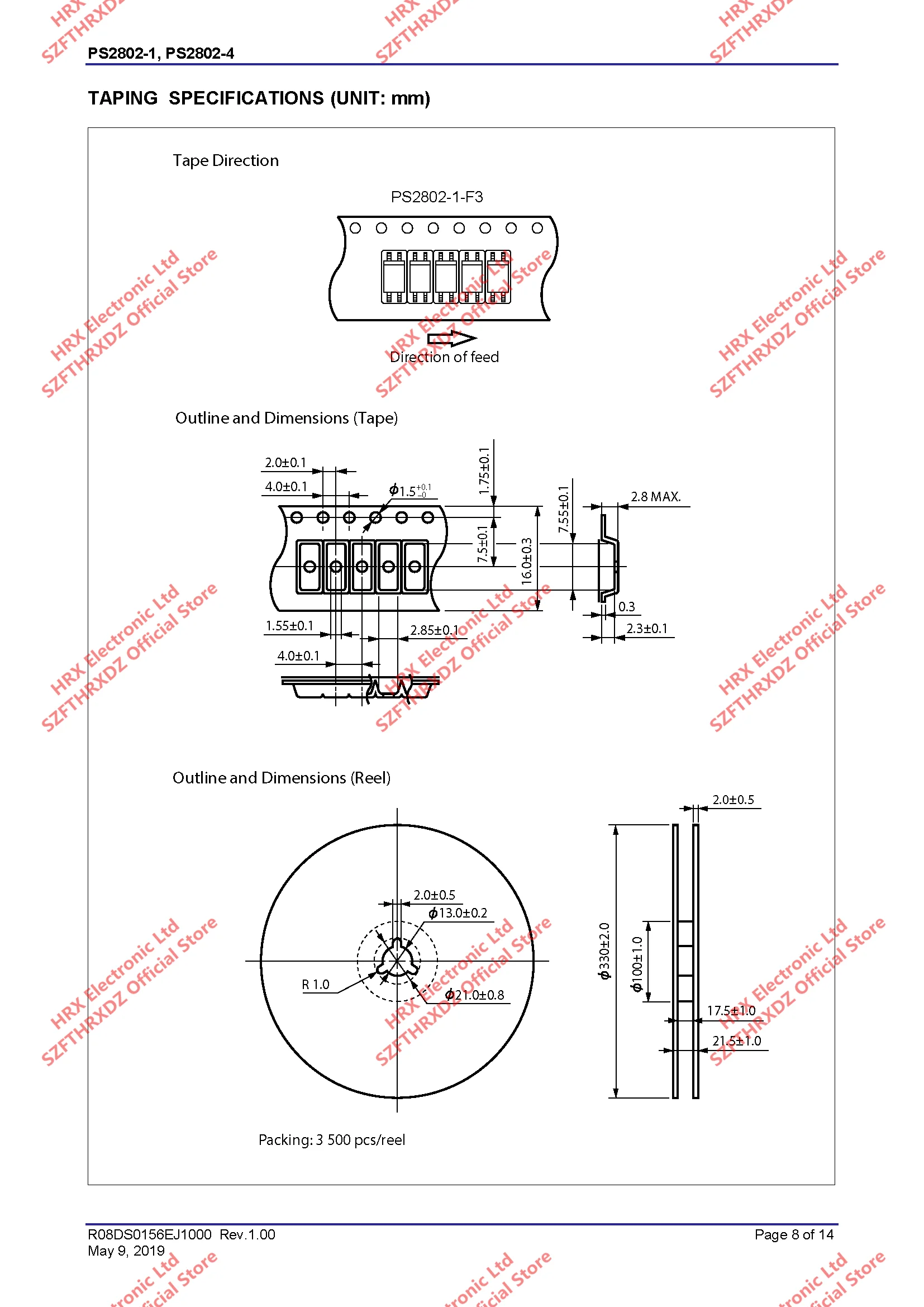 PS2802-1-F3-A R02 лапками углублением SOP-4 PS2802-1-F3 SOP4 PS2802-1 R02 транзистор Выходная оптопара 3500 шт/катушка