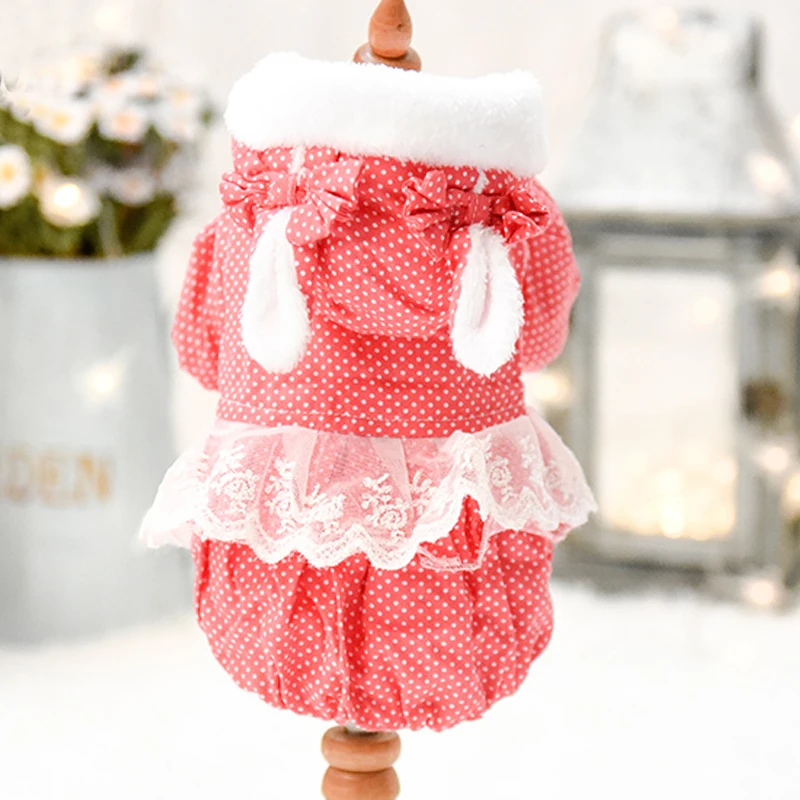 

Pet Dog Winter Clothes Puppy Warm Cute Rabbit Ears Hooded Jacket For Small Dogs Thicken Double Layer Fleece Coat Chihuahua Pug