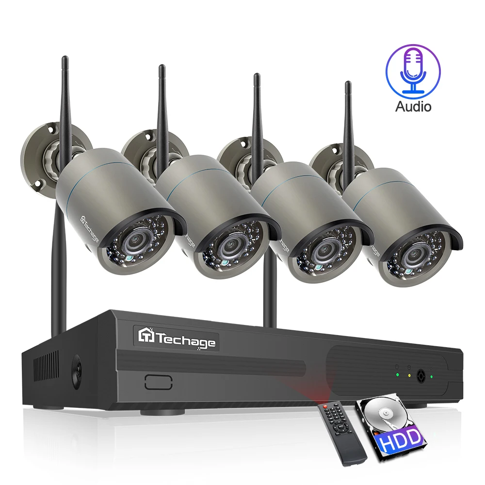  Techage H.265 4CH 1080P Wireless NVR Kit Wifi Security System 2MP Audio Sound Outdoor CCTV IP Camer - 32969172913