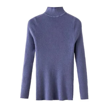 

Knitted Sweaters Bottoming Women Fashion Spring Autumn Solid Color Sweater Long-sleeved Slim Half-high Collar Pullover Sweater
