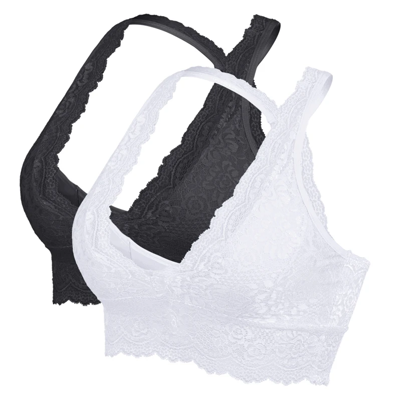 Seamless Deep V Lace Sports Bras For Women Wireless Push Up Bra Thin Comfort Underwear Sexy Lingerie Sexy Sport Top Mujer - Цвет: Black and white