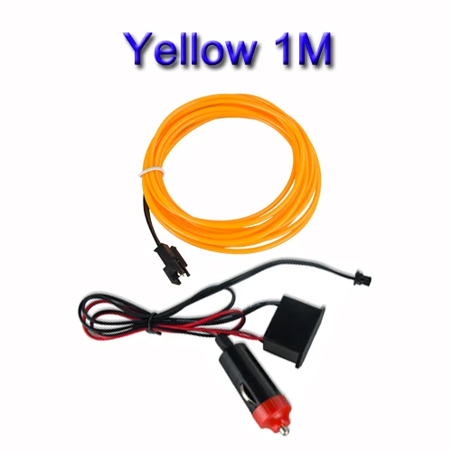 yellow 1m EL Wire Автомобильный светодиодный светильник 1 м 2 м с адаптером освещение салона автомобиля украшение двери для авто неоновый светильник светодиодный Канатный светильник 10 цветов/ - Испускаемый цвет: yellow 1m