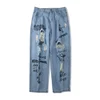 Ripped Men Jeans Vintage Loose Straight Pants Fashion Printed Wide Leg Korean Hip Hop Trousers Streetwear Male Harajuku Clothing 1