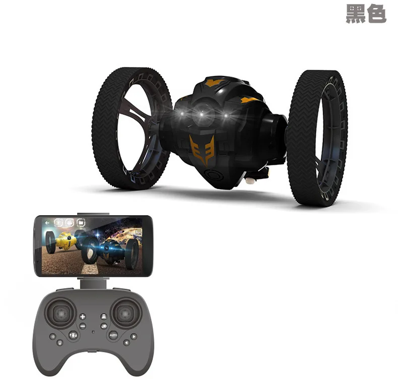 

Remote control bouncing car Fun 2.4G jumping car, no camera with WIFI or 2.0mp wheel rotating LED night light RC robot car toy