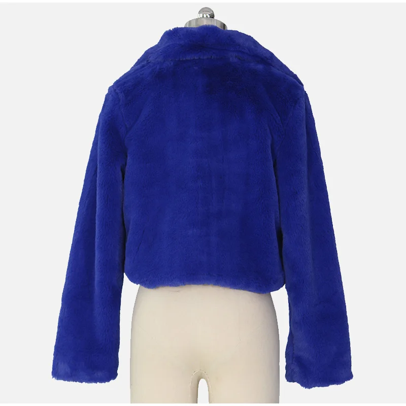 Зима, теплое пушистое пальто из искусственного меха, женская меховая укороченная куртка из искусственного меха с отложным воротником, верхняя одежда с открытой строчкой спереди