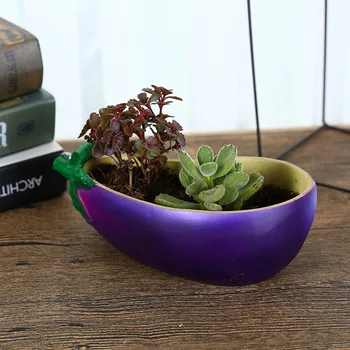 

New eggplant succulent flower pot creative resin desk decoration indoor desktop decorative plate plant potted decoration