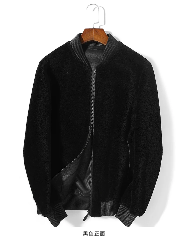 AYUNSUE Real Fur Coat Men Jacket Winter Wool Sheep Shearing Short Korean Bomber Jacket Erkek Mont K9SYJI028 KJ3503