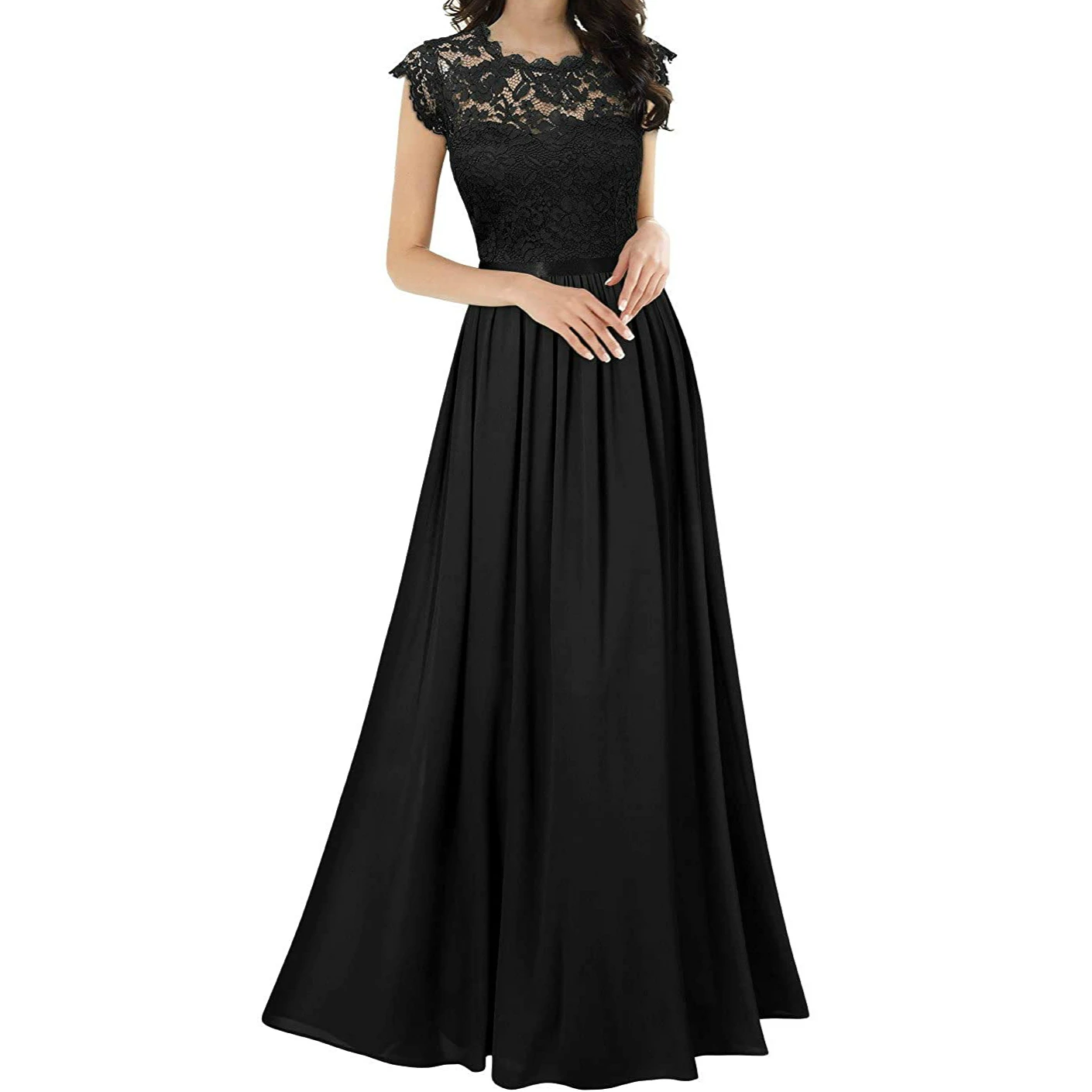 Women's Elegant Vintage Floral Lace Hollow out Chiffon Long Evening Party Dress Formal Maxi Dresses shirt dress