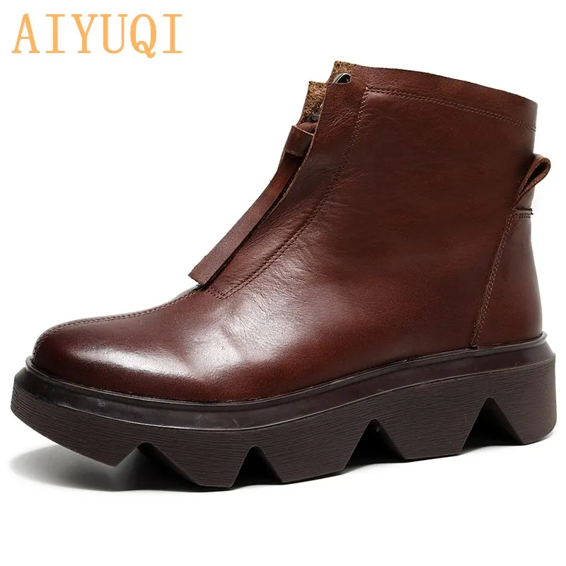 

AIYUQI Women Autumn Boots Natural Skin 2020 New Genuine leather Fashion Flat Motorcycle Boots Ladies Retro Women's Shoes
