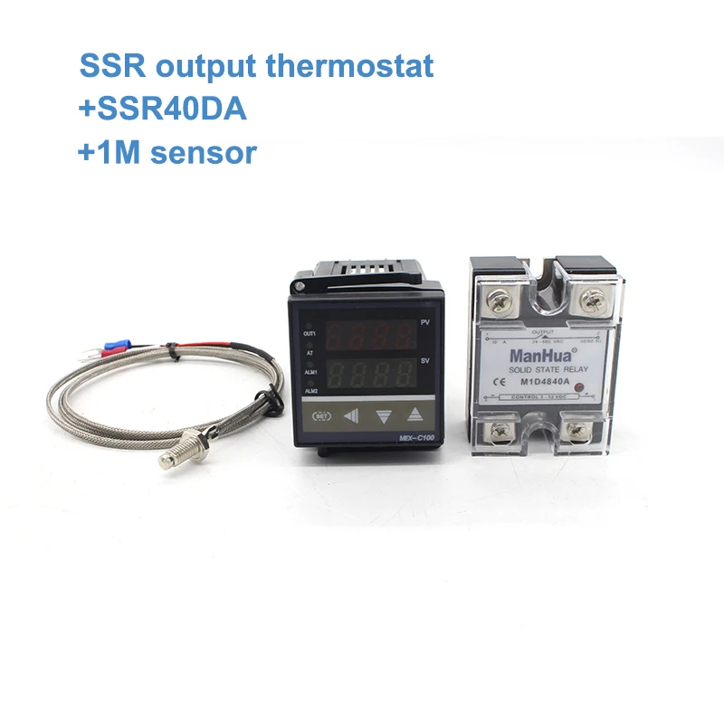 Цифровой PID контроллер температуры ManHua MEX-C100 REX C100 термостат+ 40DA SSR реле+ K термопара 1 м Зонд RKC - Цвет: F