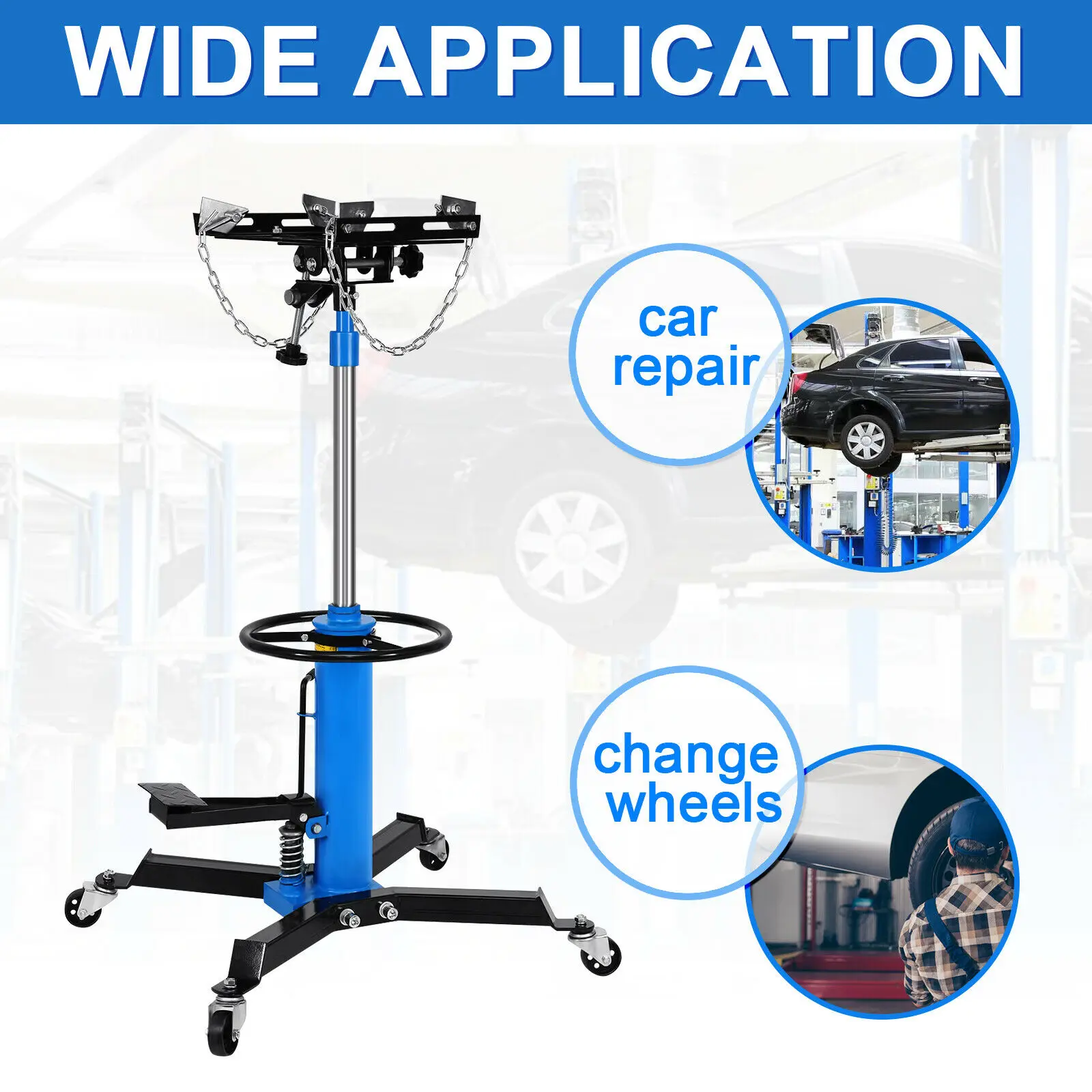 1100Lbs 2 Stage Adjustable Height Hydraulic Transmission Jack Auto Shop Car Lift 