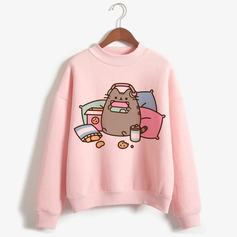 Милая Женская толстовка Ullzang Kawaii Pusheen Cat Harajuku в Корейском стиле; сезон осень-зима; теплая Женская толстовка с капюшоном