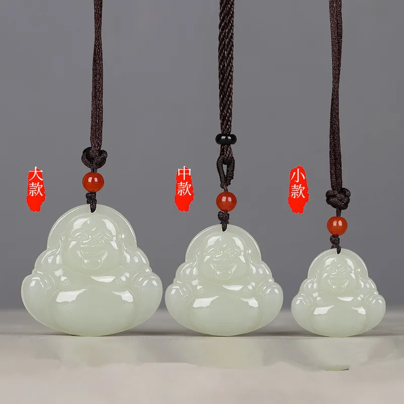 Genuine Natural Buddha Jade Pendant Men Women Chinese Xinjiang Hetian Certified Jades Stone Charms Suet Guanyin Amulet Gift | Украшения и