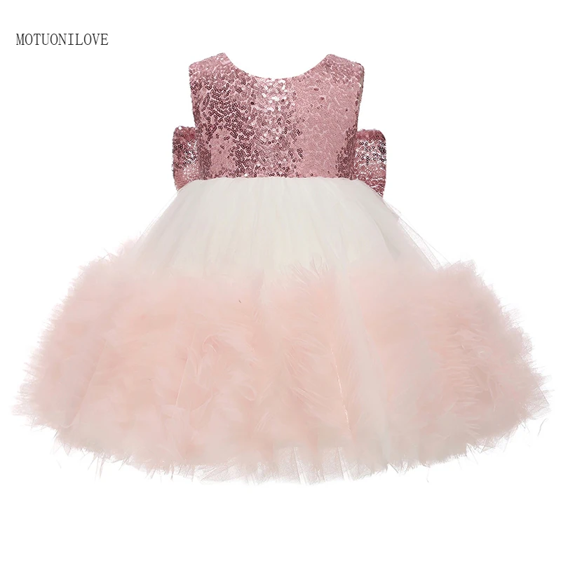 

NEW Flower Girl Dresses Ball Gown First Communion Dresses for Girls BlingBling Sequin Kids Pageant Evening Gowns With Big Bow