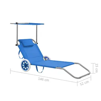 

Foldable Sun Lounger Chair with Canopy and Wheels Deck Chair for Campsite Terrace Adjustable Garden Chairs with Padded Headrest