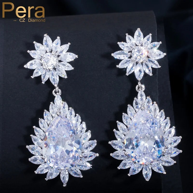 

Elegant Design Big Pear Cut Long Dangling Cubic Zirconia Stone Paved Setting Women Party Earrings For Valentine's Day Gift E233