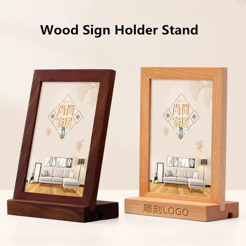 A5 T-Shaped Wooden Table Acrylic Sign Holders Stands Restaurants Menu Paper Poster Document Holders Frame