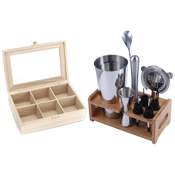 

1 Set Cocktail Shaker Mixer Drink Bartender Tools Set & 1 Pcs 6 Tea Box Durable Jewelry Organizer Storage Box