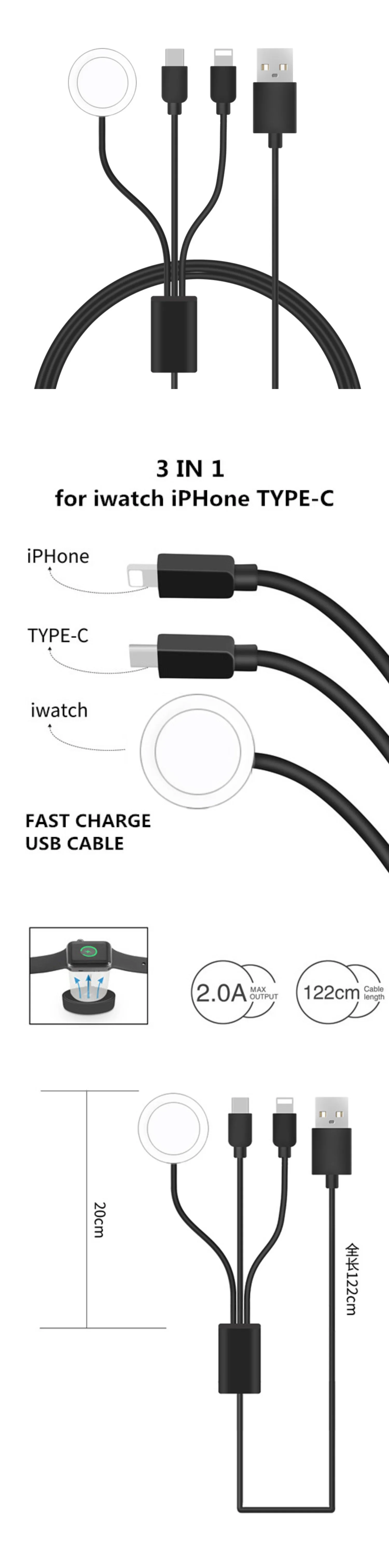 Phone Watch Charger Micro USB Type-C Android 4in1,3in1,2in1 Charging Cable Dock For iphone Apple Watch  iWatch Xiaomi Samsung