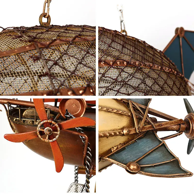 Retro Industrial Wind Wrought Iron Hot Air Balloon Airship Model Home Wall Decor Bar Restaurant Wall Hanging Accessories Crafts