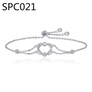 

(With box) SPC2 Alloy Plated Lucky Clover Purple Crystal &Glass Beads Women Charm Bracelet DIY Brand Bracelet