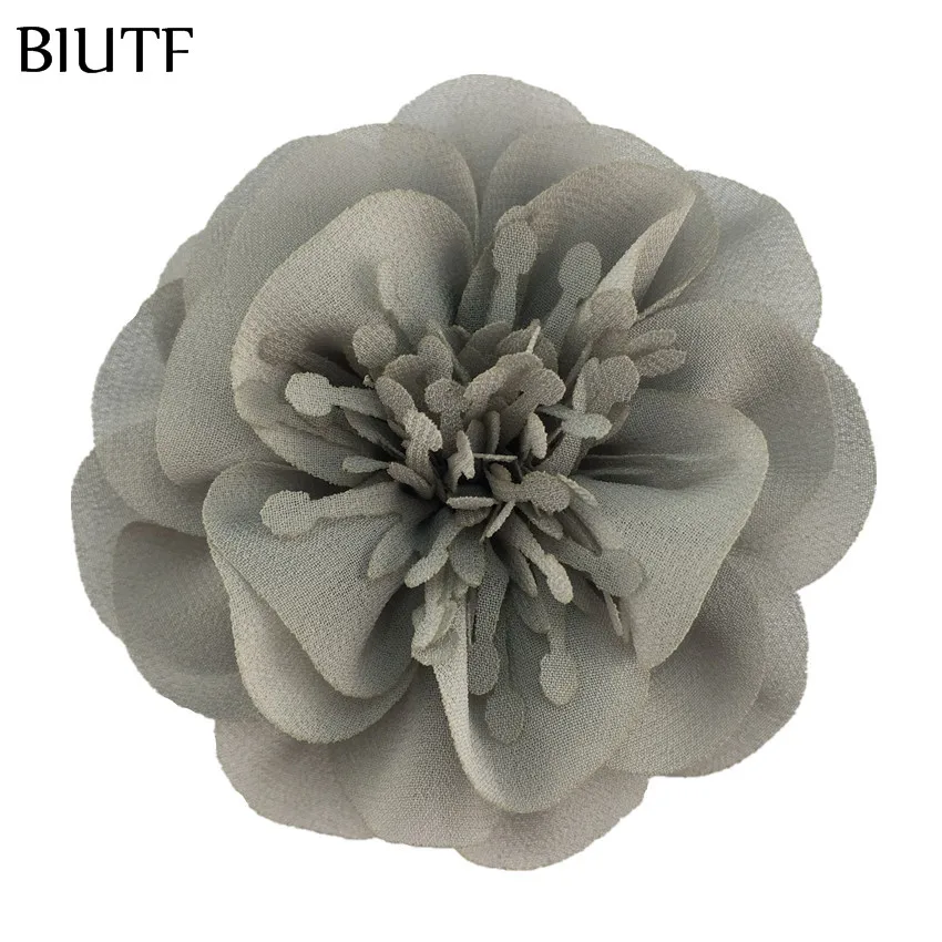 12-gray 5pcs/lot 3.6'' Chiffon Flower with Stamen 9cm Bright color Headwear Flower Kids Lovely Hair Accessories TH298 - Цвет: 12-gray