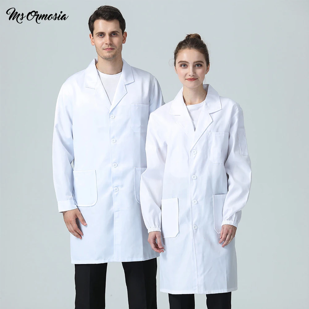 

New Cotton Monochrome Men's Nursing Coat Lab Uniform Dental Health Workwear Uniform M-4XL New Long Sleeve White Pet Shop Coat
